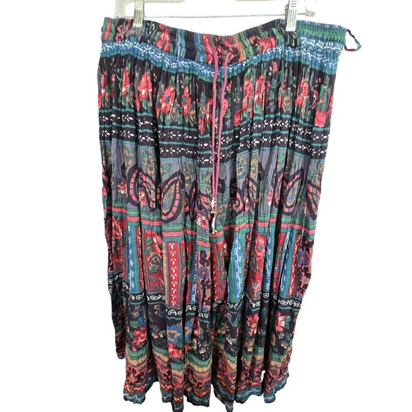 Floral Boho Maxi Skirt Size 3X 100% Cotton Elastic Waist Made In India JJ4067 - Picture 1 of 8